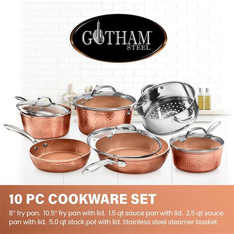 Gotham Steel Hammered Copper 10 Piece Non Stick Cookware Set Reviews