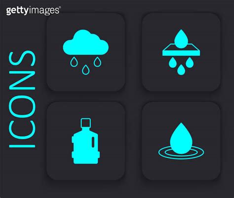 Set Water Drop Cloud With Rain Filter Cartridge And Big Bottle Clean Water Icon Black Square