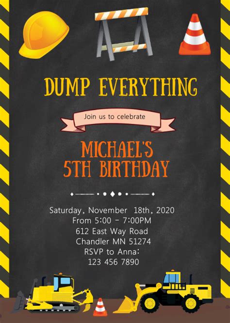 Construction Birthday Party Invitation Template Postermywall