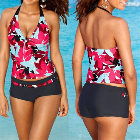 Flower Printed Bikini Set Halter Swimsuit Push Up Bikini Swimwear Power Day Sale