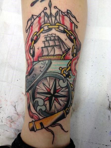 40 Traditional Compass Tattoo Designs For Men Old School Ideas