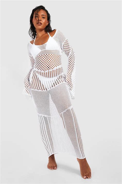 Plus Knitted Crochet Long Sleeve Maxi Dress Boohoo Uk