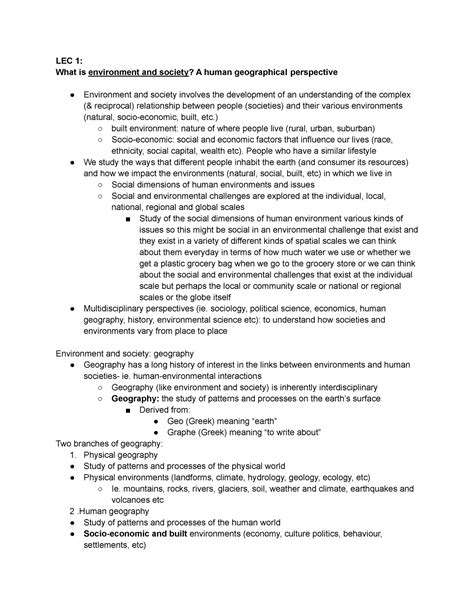 1hb3 Midterm 1 Notes Lecs 1 8 Lec 1 What Is Environment And Society