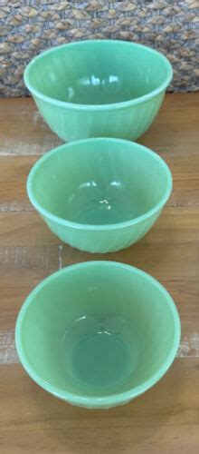 Vintage Anchor Hocking Fire King Jadeite Swirl Nesting Mixing Bowl Set 6” 7” 9” Ebay