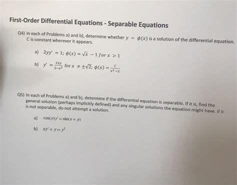 Solved First Order Differential Equations Separable Chegg