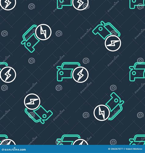 Line Electric Car And Electrical Cable Plug Charging Icon Isolated Seamless Pattern On Black