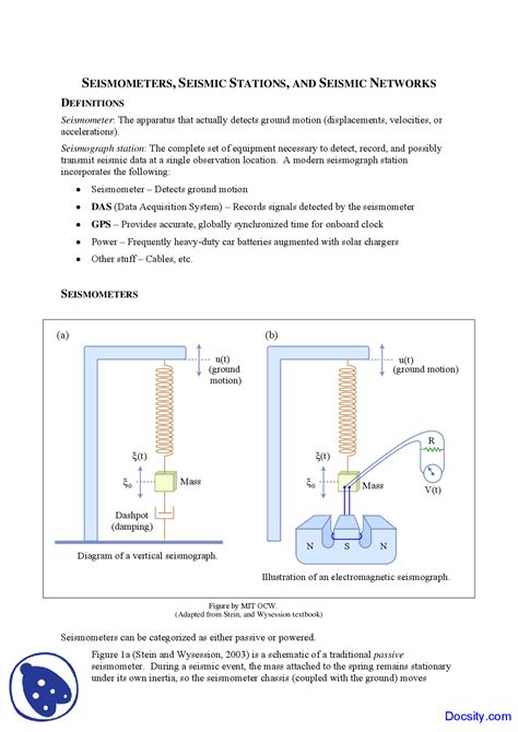 Seismometer - Seismology - Lecture Notes - Docsity