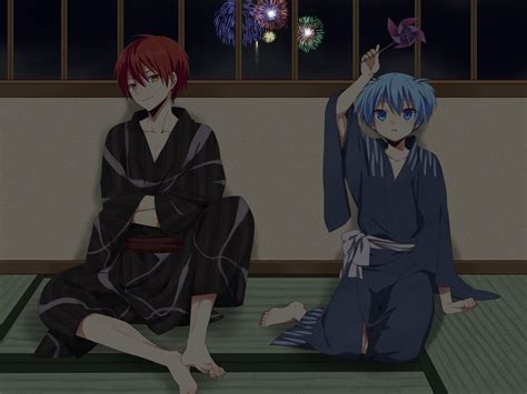 Hd Wallpaper Of Nagisa And Karma Amid Fireworks In Kimono