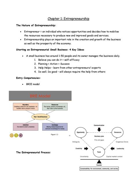 OBS 114 Summary Chapter 3A Chapter 1 Entrepreneurship The Nature