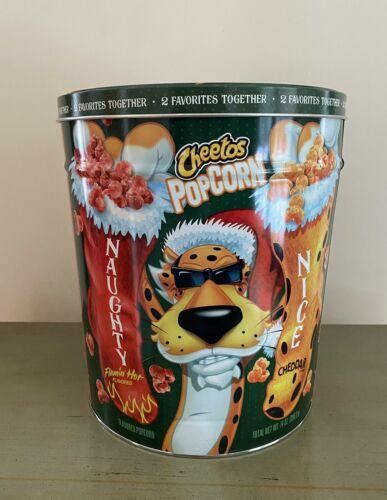 Cheetos Popcorn Tin Flamin Hot And Cheddar Naughty Nice Christmas Holiday