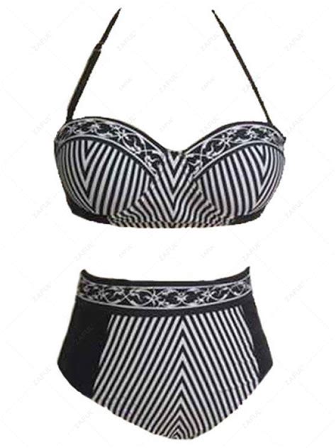 14 OFF 2021 Striped Strapless Bikini Set In BLACK ZAFUL