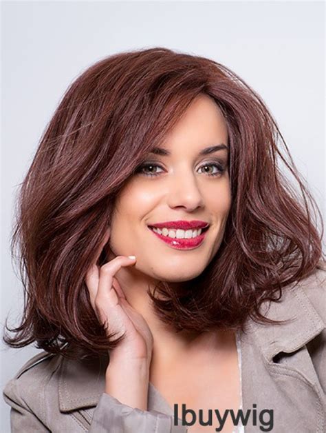 Monofilament Wavy Layered 12 Inch Auburn Shoulder Length Human Wig