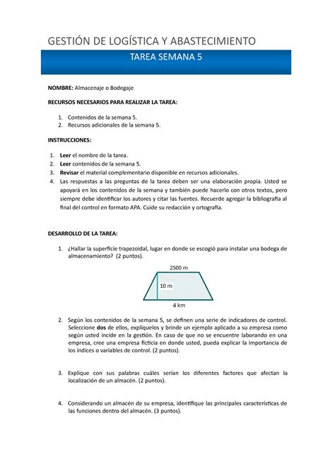 Gesti N De Log Stica Y Abastecimiento Tarea Tarea Semana