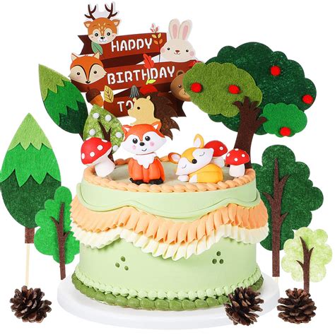 Woodland Cake Topper Set Of 2 Ceramic Bear Figurine Birthday Cake