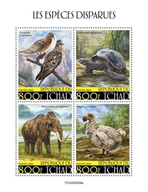 Chad 2020 Extinct Species Woolly Mammoth Dodo 4 Stamp Sheet