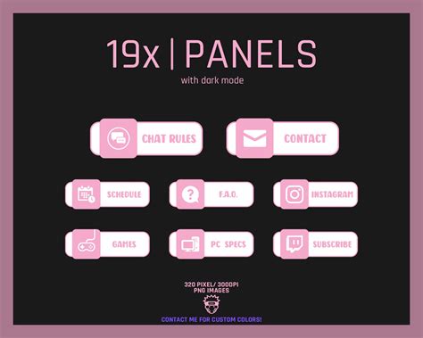 19x Pink Cute Twitch Panels Pack Simple Panels Pack White