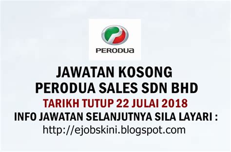 Jawatan Kosong Perodua Sales Sdn Bhd Julai