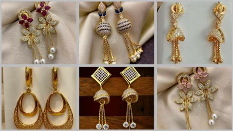 Stylish And Beautiful Lightweight Daily Wear Gold And Diamond Long Chain Earrings Design For