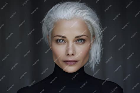 Premium Ai Image Elegant Woman With White Hair And Blue Eyes