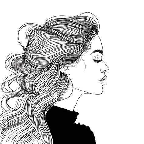 A Drawing Of A Woman With Long Hair Line Art Illustration Premium AI