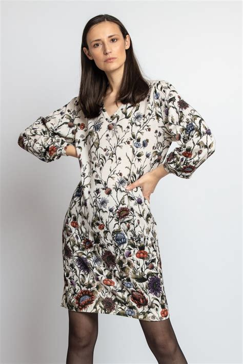 Printed Dress Floral Pattern Off White Dresses Ivko Woman