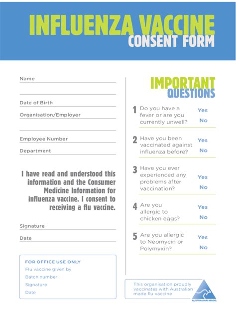 Influenza Vaccine Form Printable