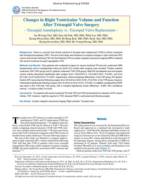 Pdf Changes In Right Ventricular Volume And Function After Tricuspid