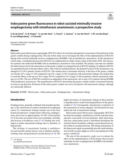 Pdf Indocyanine Green Fluorescence In Robot Assisted Minimally