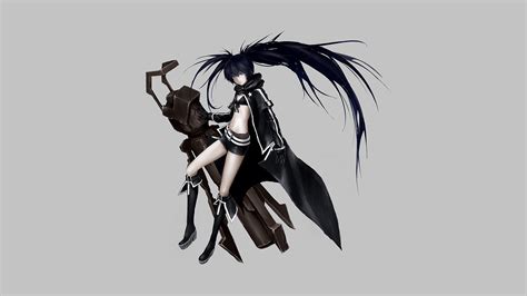 壁纸 简单的背景 Black Rock Shooter series 动漫女孩 武器 黑岩射手 长发 短裤 大衣 枪