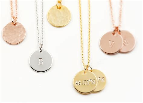 Disc Necklace Gold Circle Personalized Initial Necklace Etsy