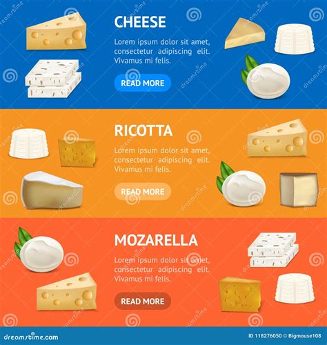 Realistic Detailed 3d Cheese Banner Horizontal Set Vector Stock Vector