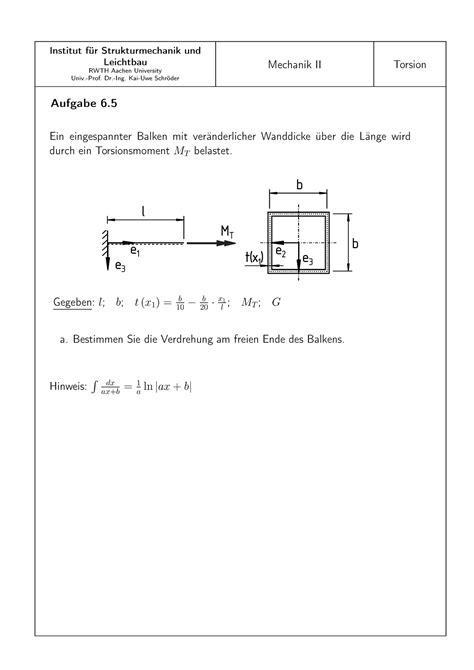 Bung Kastenprofil Mit Ver Nderlicher Dicke Unter Torsion