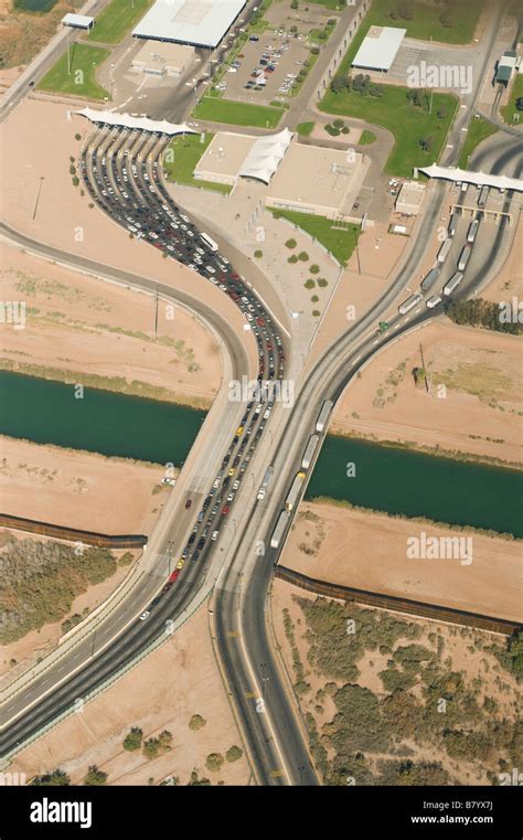 US Mexico Border, Calexico-Mexicali, Border Fence at bottom, California ...