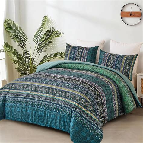 Amazon Goodidea Boho Comforter Queen Size 3 Piece Emeralds Green