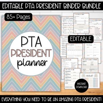 Pta President Binder Editable Canva Pta Bundle Pta Membership Form