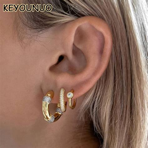 Keyunuo Ouro Enchido Cz Hoop Brincos Para Mulher Piercing Zircon