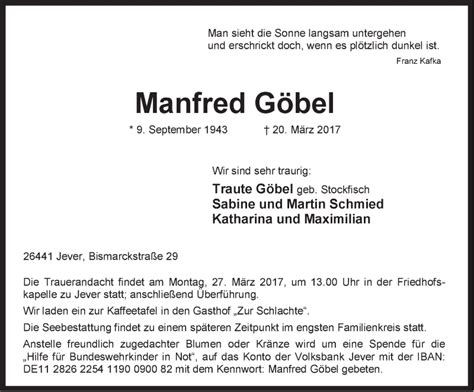 Traueranzeigen Von Manfred G Bel Nordwest Trauer De