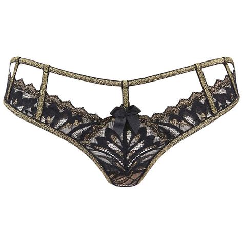 Lingerie Fine String Sexy Noir Et Dor En Dentelle Axami