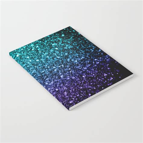 Aqua Blue Ombre Faux Glitter Sparkles Notebook By Pldesign Society6