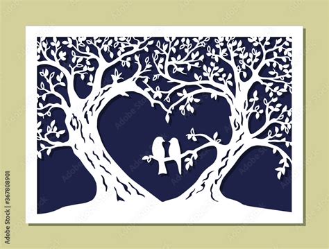 Valentines card. Trees silhouette. The wedding wish tree in the shape ...