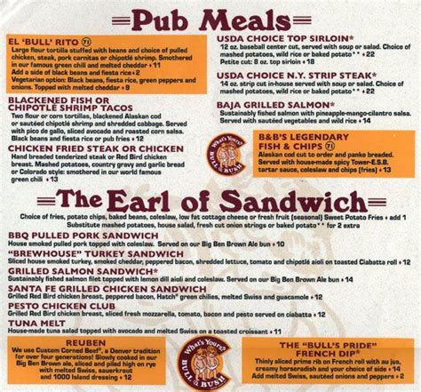 Menu At Bull Bush Brewery Restaurant Denver