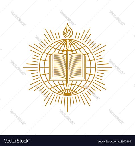 An open bible sword and flame Royalty Free Vector Image