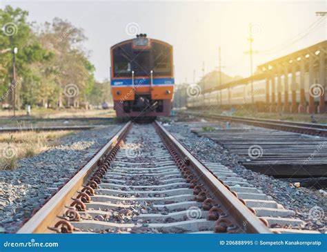 Front View of Train on Rail Way Stock Image - Image of waterway ...