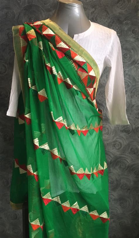 Phulkari Dupatta Light Embroidery Green Pankha