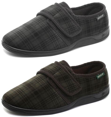 New Dunlop Parker Check Velcro Cushioned Mens Slippers All Sizes Ebay