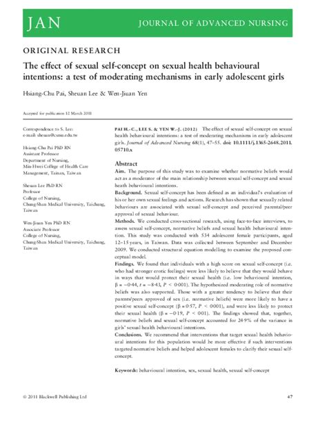 Pdf The Effect Of Sexual Self Concept On Sexual Health Behavioural Intentions A Test Of