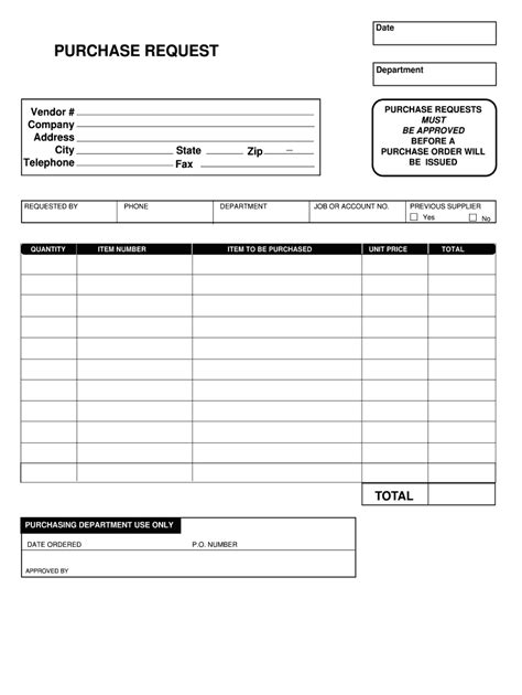 Purchase Order Request Form Template