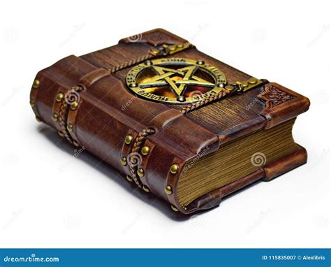 Vintage Wooden Leather Grimoire Book With A Pentagram And Latin Names