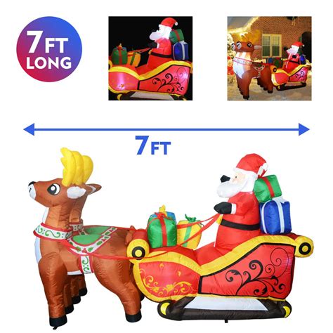 7ft Christmas Inflatable Santa Reindeer Sleigh Outdoor Decoration Wit