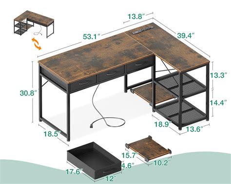 AODK 53 Inch L Shaped Computer Desk With Drawers Corner Desk With